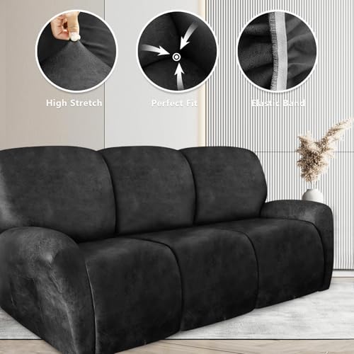 Image of ANARACHON Recliner Couch Cover Leather Look Recliner Sofa Covers for 3 Cushion Reclining Sofa Slipcovers 8-Pieces Furniture Protector Spandex Fabric Washable (3 Seater, 02 Dark Gray)