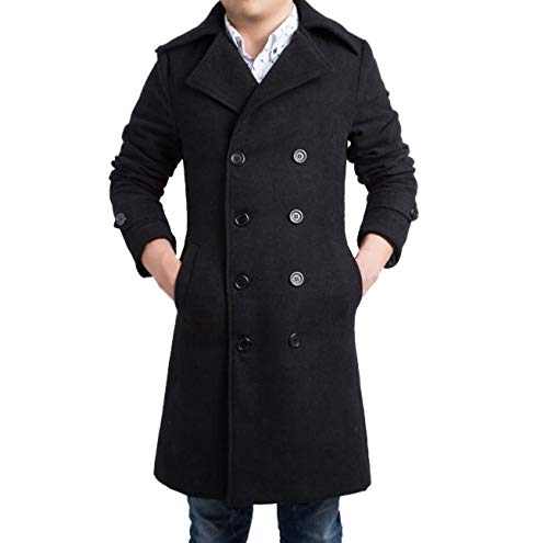 Homme Hiver Chaud Manteau Long Trench-Coat Veste Longue Gentleman Classique Manteau Jacket Noir S Cover