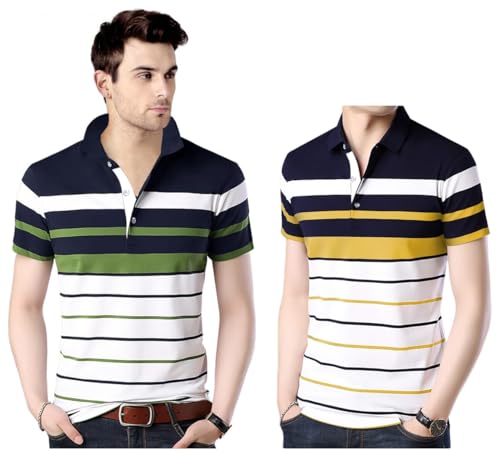Image of EYEBOGLER Men's Striped Regular fit T-Shirt (T285HS White Darknavy Indigo Royal S) EYEBOGLERMenRegularT-Shirt (Pack of 2)