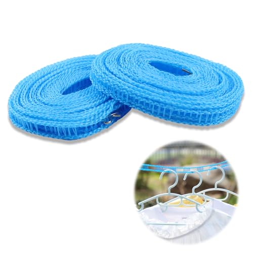 8 Metre Long Fence Washing Line, 2 Camping Washing Lines, Non-Slip, Windproof, Stackable, Suitable for Outdoor Camping, Picnics, Holidays, Travel and Other Places, Strong Load Capacity, Blue