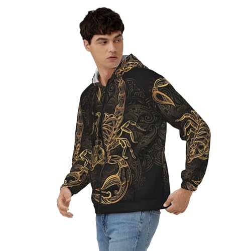 Sweat à capuche zippé scorpion doré en polyester doux contre le froid - 4