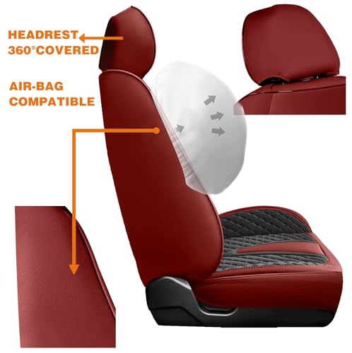 Image of Foneso Car Seat Covers for Chevy Chevrolet Silverado GMC Sierra Protectors for 1500 2500HD 3500HD Trail Boss Z71 Crew Double Extended Cab (Red (Model D), Full Set)
