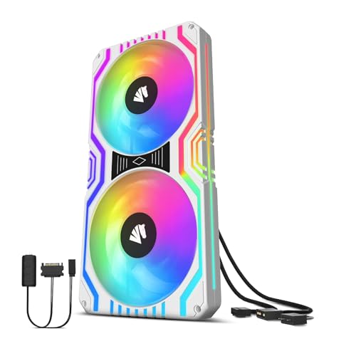 AsiaHorse 2 en 1 Ventilador Con Carcasa Para PC, ARGB de 2 * 120 mm Con 48 LED Direccionables, Control PWM, Enfriador de CPU, 800-1800 RPM, Blanco