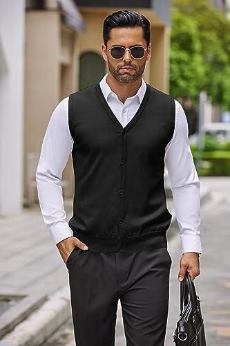COOFANDY Men's Sweater Vest V Neck Casual Sleeveless Knitted Button Cardigan Vest3