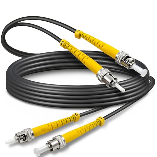 Image of 15ft / 5m Armored OD-5mm OS2 ST to ST Single Mode Fiber Cable, ST-ST Fiber Optic Patch Cord, Duplex 9 /125um SMF Optical Jumper, Black