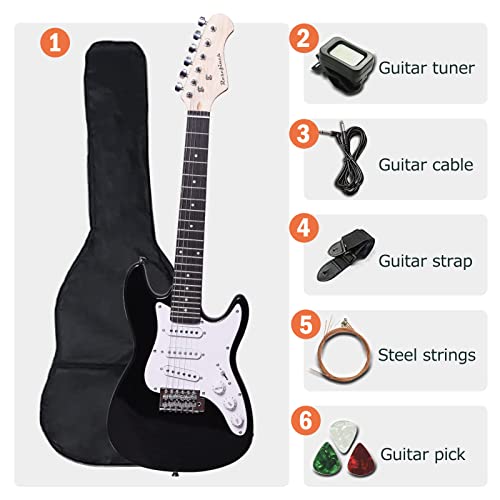 Rosefinch Electric Guitar Starter Kit For Kids Adults With 3/4 Size 30 Inch Beginner Guitar, 6 Strings, 3 Picks, Shoulder Strap, Digital Clip On Tuner, Guitar Cable And Soft Case Gig Bag - 30" Black #TOP1