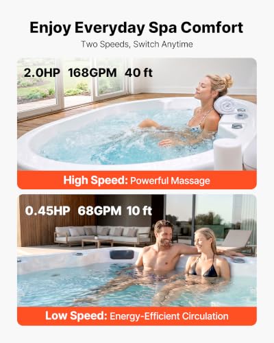 Image of VEVOR SPA Pump 2HP Hot Tub Pump 2 Speed 56 Frame with 1.5 inch & 2 inch Port, 230V, 168 GPM High Speed & 68 GPM Low Speed, 90 Rotational Interface, SPA Bath Water Circulation, Compatible with OEM Models