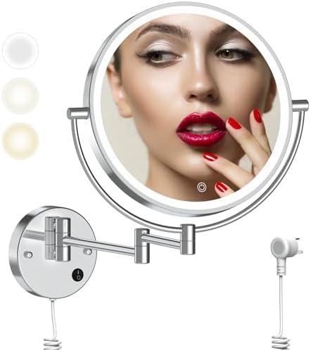 Rocollos 9 Plug-in Wall Mounted Lighted Makeup Mirror 1X/10X Magnification. Super Large Double S...