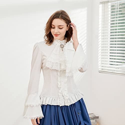 Womens Victorian Blouse Gothic Pirate Shirt Renaissance Blouse Vintage Long Sleeve Lotus Ruffle Shirt 5