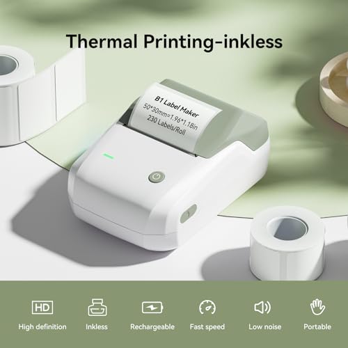 Image of NIIMBOT B1 Label Maker Machine with Tape, 2 Inch Portable Sticker Printer for Home School & Small Business, Compatible with Phones & PC, Green White
