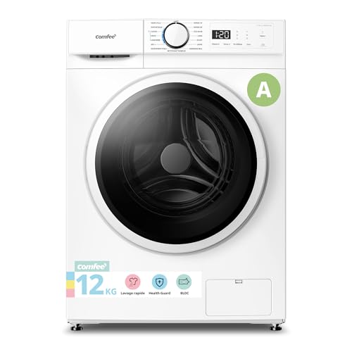 COMFEE' Lave-Linge, Machine à Laver 12kg, Classe A, Moteur BLDC 1400 tr/min, Lavage à la vapeur,Lavage à froid,Élimination des poils d'animaux,...
