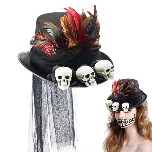 Gifyym Sombrero Steampunk Hombres, Sombrero gótico Steampunk | Sombreros góticos | Disfraz de Halloween Cosplay, tocado para mujeres y hombres, adornado con calaveras, plumas, negro, adecuado para