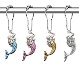 Mermaid Decorative Shower Curtain Hooks - Silver Metal Shower Curtain Rings for Rod, Rust Proof Shower Hooks for Curtain Liner,Ocean Beach Shower Hooks, Coastal Sea Bathroom Decor (Multicolour)