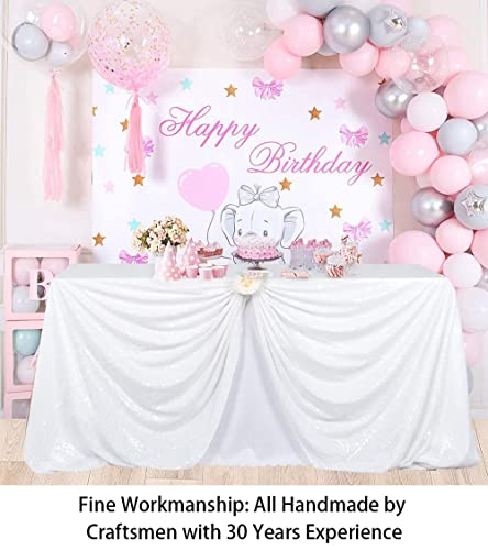 60" X 102" White Sequin Tablecloth, Wedding Table Cloth, Sparkle Sequin Linens, Sequin Tablecloth Rectangle, Sparkling Sequin Table Overlay (60X102-Inch, White) #TOP2