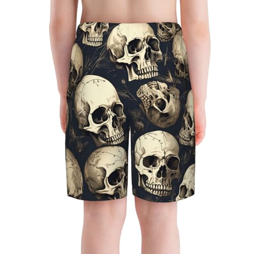 Boys Beach Board Shorts Swim Trunks Quick Dry Swimwear Kids Youth, Skull Gothic Bones4