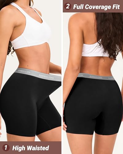 Image of BAMBOO COOL Womens BoyShorts Underwear Full Coverage Ladies Panties High Waisted Boxer Briefs Breathable Stretch 5 Pack