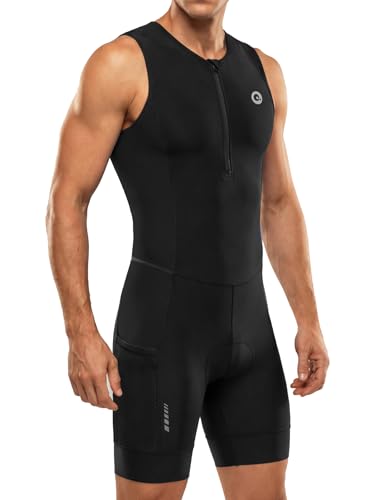Men's Triathlon Suit Sleeveless One-Piece Trisuit for Swim Bike Run, Aero Fit, Race & Training Suit,...