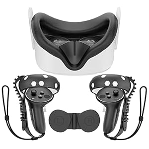 Touch-Controller-Griffabdeckung für Quest 2-Zubehör, Quest 2-Griffabdeckung mit Silikon-Schutzlinsen-Gesichtsabdeckung, verstellbare Handschlaufen und Knöchelriemen【Schwarz】