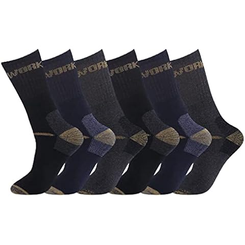 COSHAL® Men’s Reinforced Work Socks Cotton Padded Heavy-Duty Builders Warehouse Technical Work Thick Warm Wicking Boot Sock Cushioned Winter Warm UK Size 6-11 (BLACK/NAVY/CHARCOAL ( 6 PAIRS)) Cover