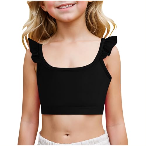 Girls Training Bra Kids Cute Ruffle Sports Bra Workout Yoga Bra Comfort Dance Crop Top Summer Mini Tees 4-12 Years