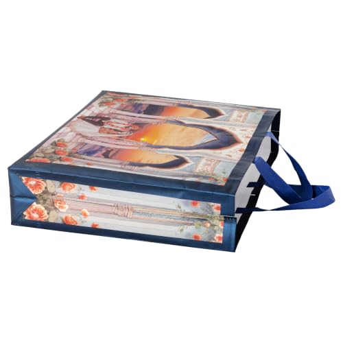 Image of Lavya Large Size Return Gift Bags | Reusable Non-Woven Metallic Laminated Matt Finish Carry Bags for Weddings, Traditional Gifting, Sarees, Sweets & Dry Fruit Boxes (Royal Sunset Wedding, L-16x14x4, Pack of 20)
