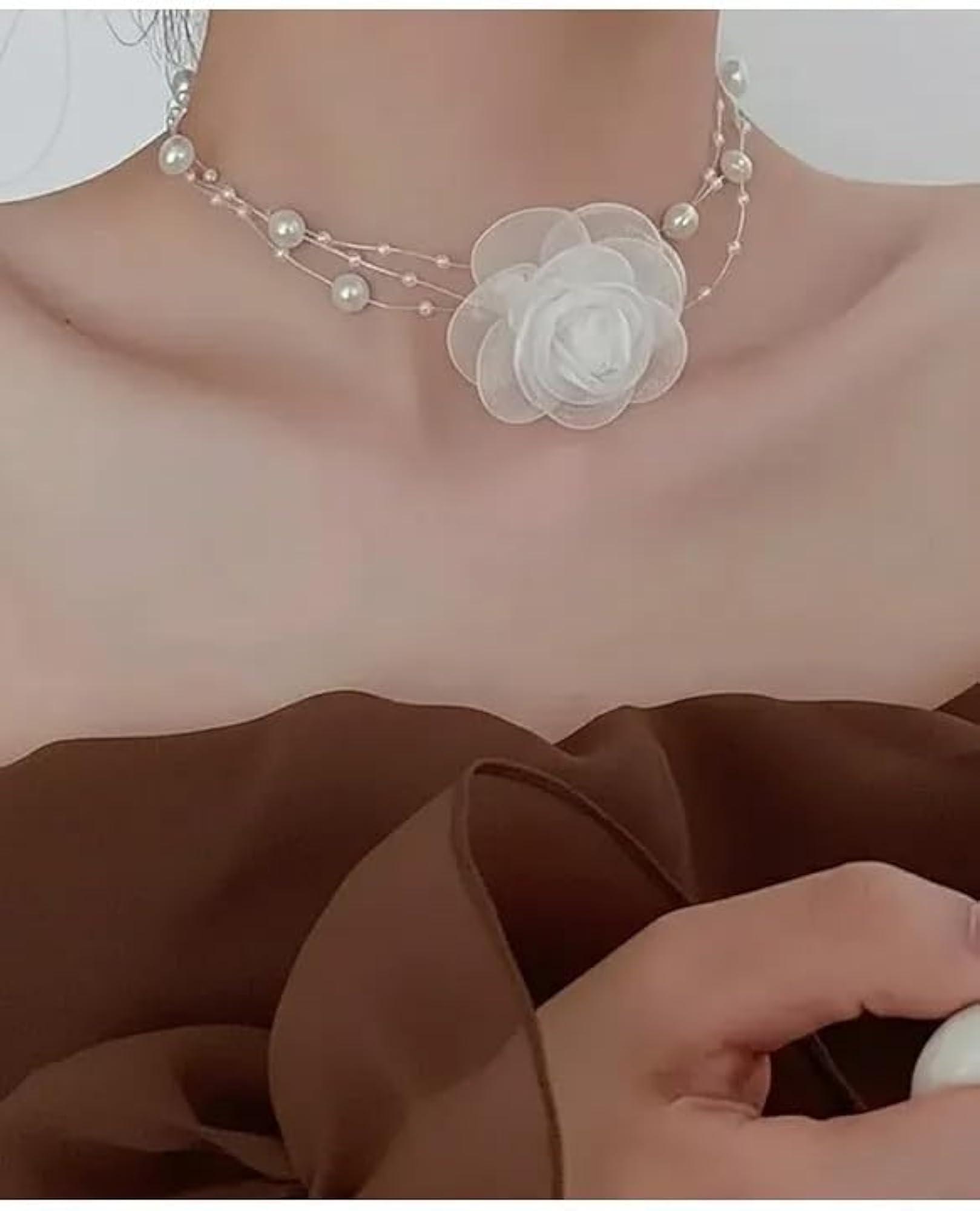 Floral Applique Pearl Embellished Choker Necklace for Bride