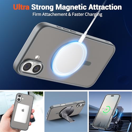 Image of SUPFINE Magnetic for iPhone 16 Plus Case(Compatible with MagSafe)(Military Grade Drop Protection) Slim Translucent Matte Shockproof with Anti-Fingerprint Phone Case,Gray