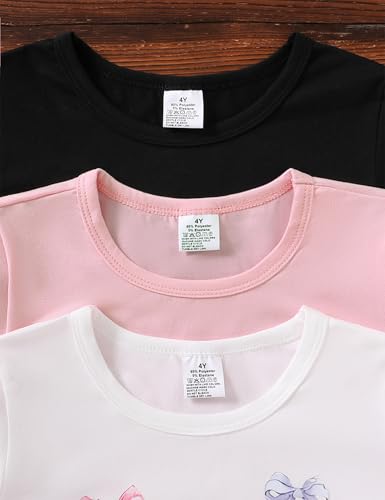 Girls' T Shirts 3-Pack Summer Short Sleeve,Toddler T Girl Shirts Graphic Shirts for Girls 4-8 Years4