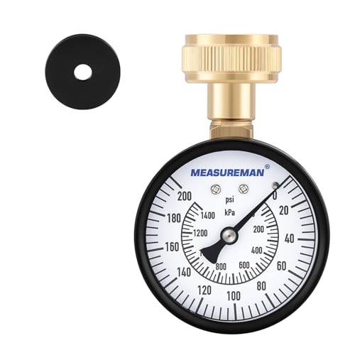 MEASUREMAN 2-1/2'' Water Pressure Test Gauge, 0-200 Psi, 3/4" Female Garden Hose Thread, Stainless Steel Case, for Home Potable Water, House Tube