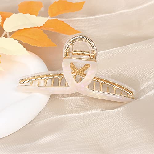 Big Hair Claw Clips Butterfly Hair Clips for Women 4.7" Large Acetate Metal Hair Claw Clip for Girls Hair Accessories for Long Thick Hair (Pearly White) - Image 2