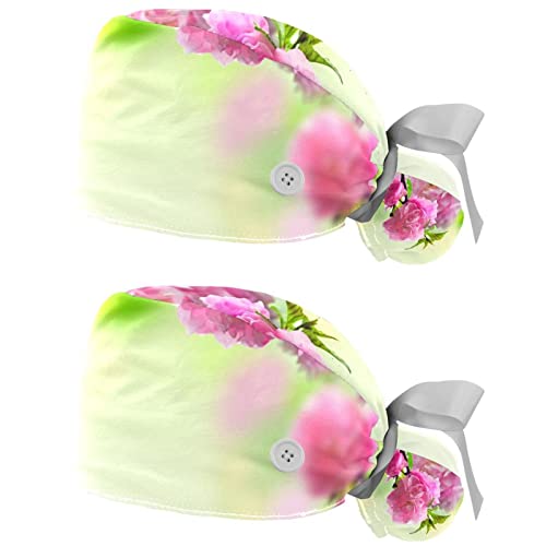 Chapeau de travail respirant JDEZ en lot de 2 casquettes bouffantes roses à motif fleurs d'ancolie
