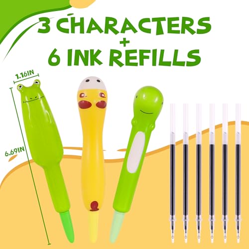 3 bolígrafos kawaii con 6 recambios tinta negra miniatura 5