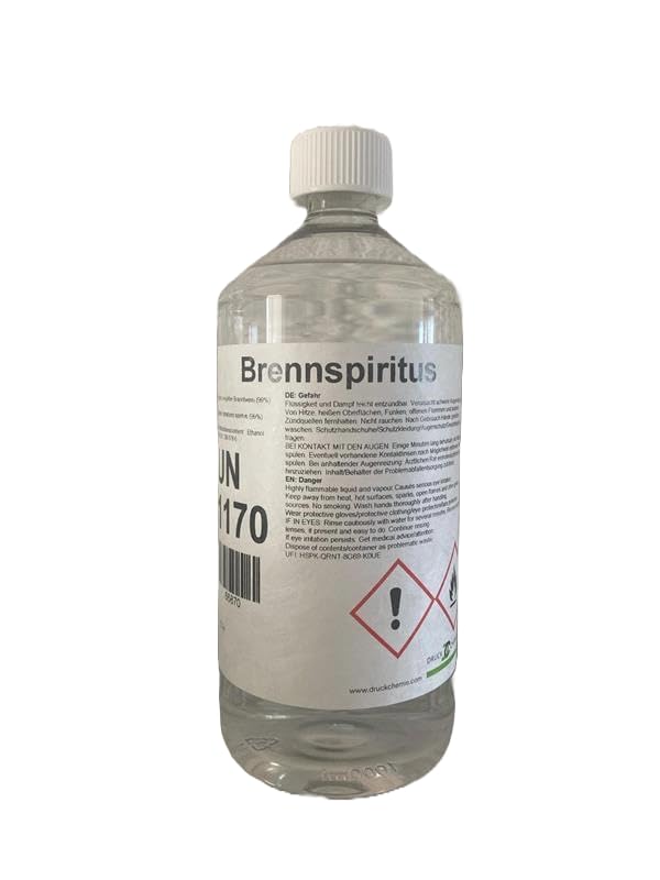 DC DruckChemie GmbH Brennspiritus 6 x 1 L, 99% - Alleskönner für Haushalt, Freizeit & Handwerk - Reinigungs Spiritus, Kaminbrennstoff