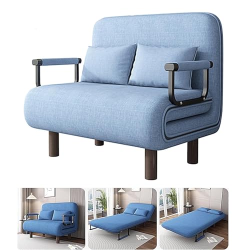 Sofá cama plegable 3 en 1 con respaldo ajustable de 5 niveles, funda extraíble lavable de algodón y lino, sofá ligero para apartamento y dormitorio (azul claro, 190 x 100 x 28 cm)