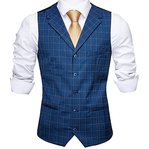 Men's Red Plaid Suit Vest Wool Blend V-Neck Collar 3 Pockets Tie Set Formal Casual Vest