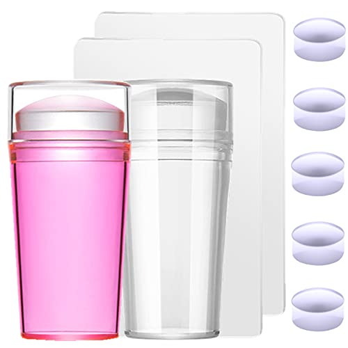 DHYXZCA 2 Pcs Jelly Nail Stamper Kit 5 Pcs Clear Silicone Nails Art Stamper Heads 2 Pcs Scrapers French Tip Nail Stamp DIY Print Stamping Tools (Pink + Clear)