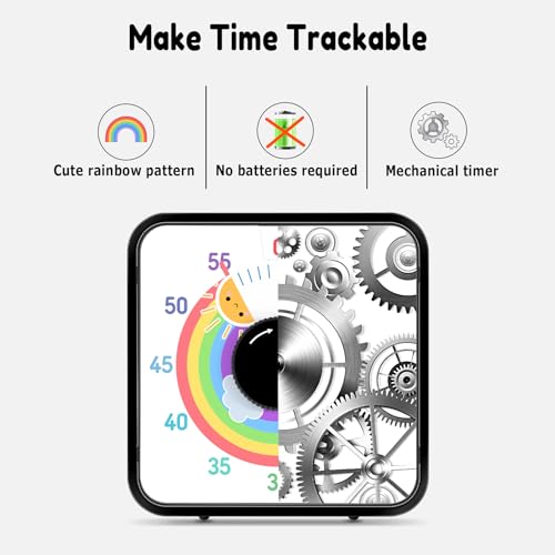 Secura 60-Minute Visual Timer, 7.5 Inch Magnetic Rainbow Countdown Timer for Classroom or Kitchen, Durable Mechanical Timer Clock with Magnetic Backing (Black & Sun) - Image 3