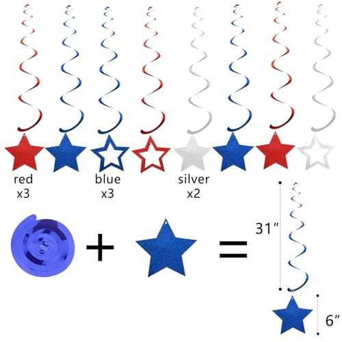 Image of Blue, White & Red Birthday Party Decorations - Happy Birthday Banner, Honeycomb Balls, Star Streamers, Triangle Flags, Perfect for 4th of July & Baseball Parties