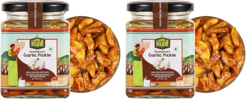 Image of THE LITTLE FARM CO Garlic Pickle - Lehsun ka Achar (250g) | Less Oil Mustard Base Homestyle Garlic Pickles with Jaggery | No Added Preservatives & Flavours | Traditional Recipe (Pack of 2)