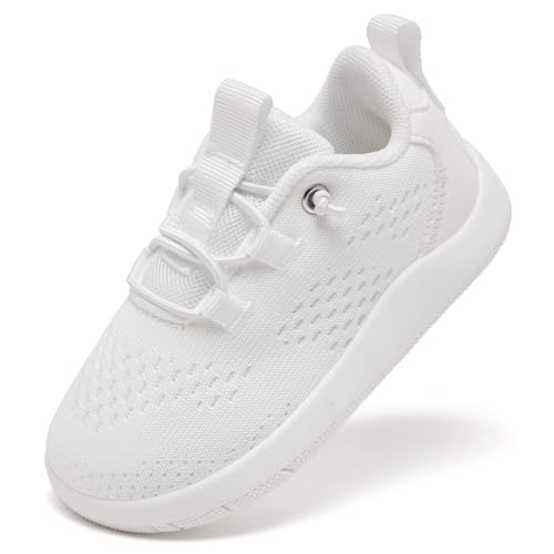 MORENDL Cheer Shoes Toddler Wide Toe Box Sneakers Baby Walking Shoes Girls Minimalist Zero Drop Bareffot Boys Shoes Tennis Lightweight School White 18-24 Months