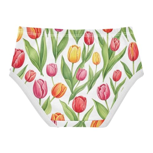 Vibrant Watercolor Tulips Pink Girl Panties Cute Toddler Girls Underwear Cotton Animals Kids Briefs Undies 2t2