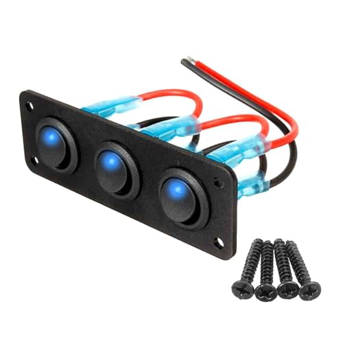 3 Gang Interrupteur Ronds avec LED Bleu 12V 24V pour Voiture Camion Voitures de Course Bateau Marine 3 Groupes Interrupteur Commutation Panneau SPST...