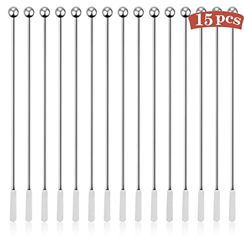 Csdtylh 15Pcs Metal Stir Sticks Stainless Coffee Stirrers Reusable Swizzle Sticks for Cocktails Multifunctional Stir Sticks for Epoxy Resin Coffee Wine Drinks Tea Paint Crafts Ink Oil etc.