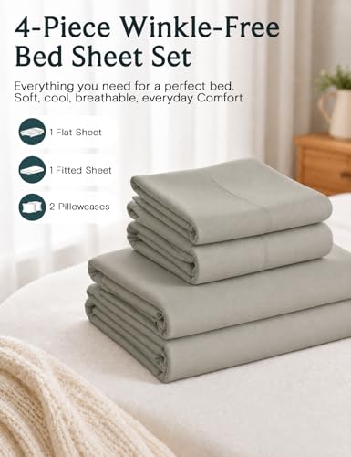 Image of LuxClub 4 PC Full Sheet Set, Breathable Luxury Bed Sheets, Deep Pockets 18 inch Wrinkle Free Cooling Bed Sheets Machine Washable Hotel Bedding Silky Soft - Light Taupe Full