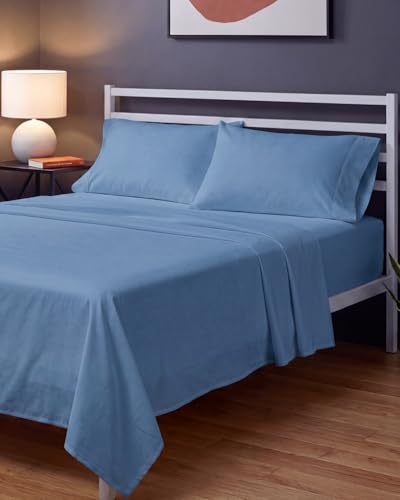 Image of Sleepy Town Queen Size Bed Sheets - 4 Piece - Queen Sheet Set - Extra Soft, Comfy & Cooling - Easy Care - Shrinkage, Wrinkle & Fade Resistant - Brushed Microfiber - Deep Pocket Bed Sheets (Denim Blue)