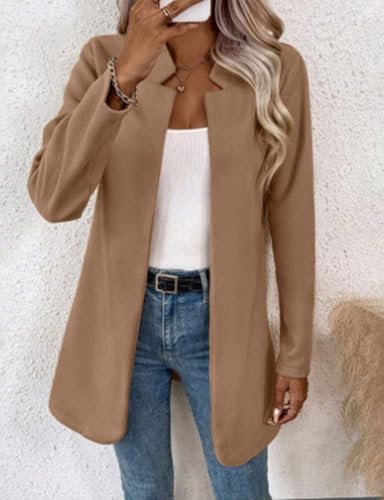 Kinghua Camel Coat for Women Business Casual Open Front Lightweight Jackets Warm Fall Winter Wool Blazer3