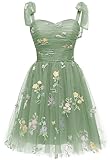 Short Tulle Homecoming Dresses 2023 for Teens Spaghetti Strap Flower Embroidery Prom Dresses for Women Knee Length Mini Prom Cocktail Gowns Green Us4