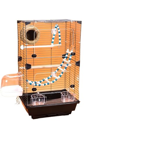 Andula 鳥かご ツイン バードゲージ 仕切り付き 複数飼い可能 大型ケージ インコ セキセイインコ オカメインコ 文鳥 小鳥用 透明デザイン 高さ63cm 幅37cm 奥行28cm 組み立て式 ブラック (コース1です,ブラック)