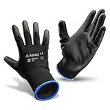 ASPRO Arbeitshandschuhe 10 Paar - Gartenhandschuhe - Schwarze Nylon-Handschuhe mit PU-Beschichtung für Bauarbeiter, Gärtner, Mechaniker, Bauarbeiter, Lagerarbeiter etc. Größe 8 (M)