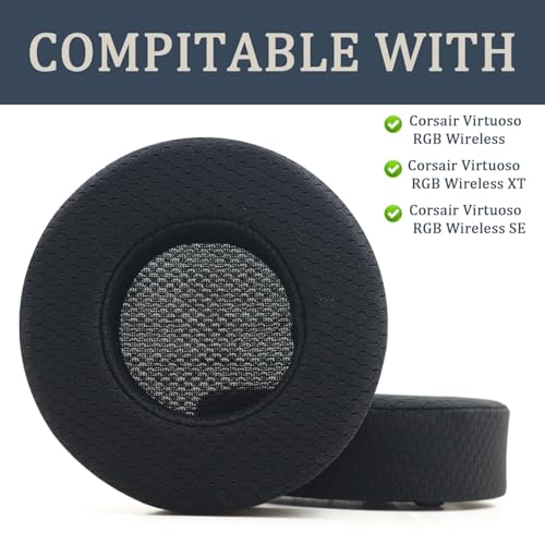 Repuestos Almohadillas para Corsair Virtuoso RGB Wireless XT SE, Almohadillas Auriculares Corsair Virtuoso, Piezas de Repuesto con Tela de Malla Suave y Espuma de Memoria - Negro MF miniatura 2